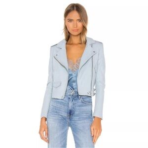 IRO PARIS Revolve Ashville Leather Moto Jacket Blue‎ Lamb Skin Crop French Sz 38